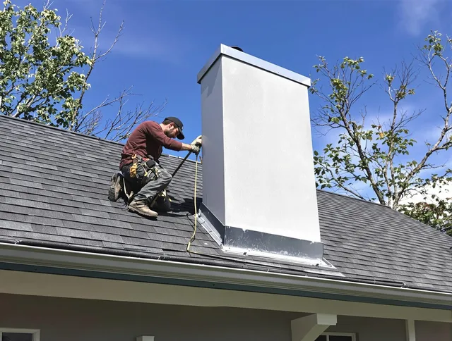 Waxhaw Chimney Sweep team member finishing chimney construction in Waxhaw, NC