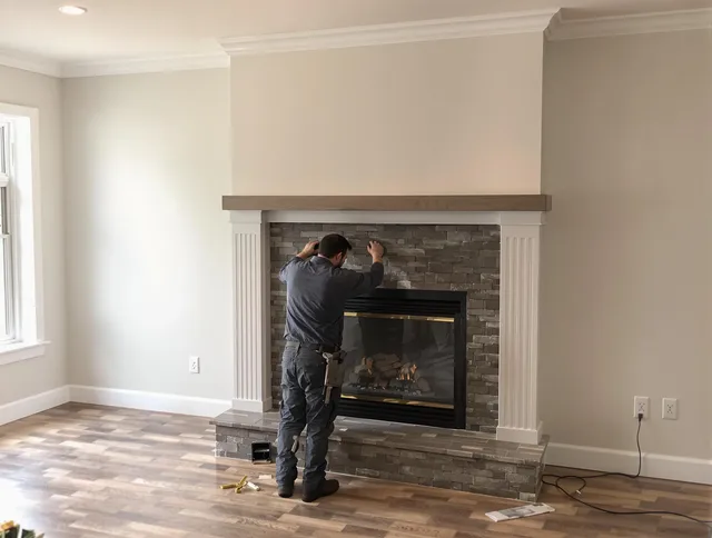 Waxhaw Chimney Sweep finishing a custom fireplace install in Waxhaw, NC